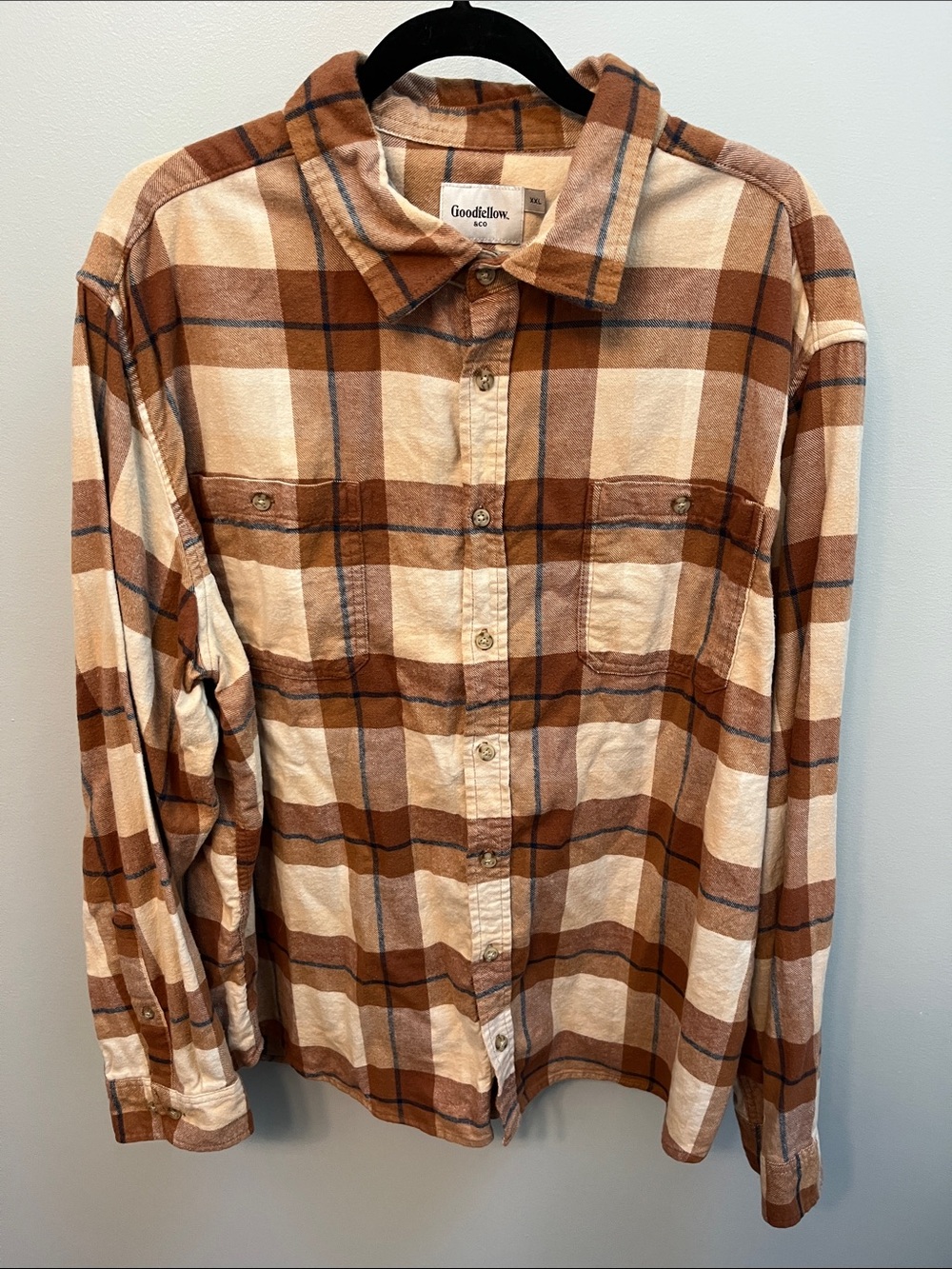 Goodfellow & Co Brown and Cream Plaid Button-Down Shirt